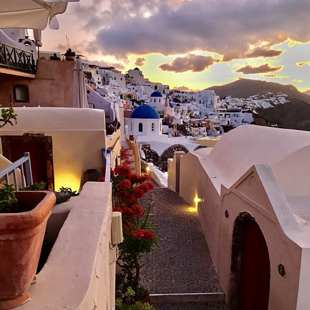 Late afternoon view from our apartment in Oia